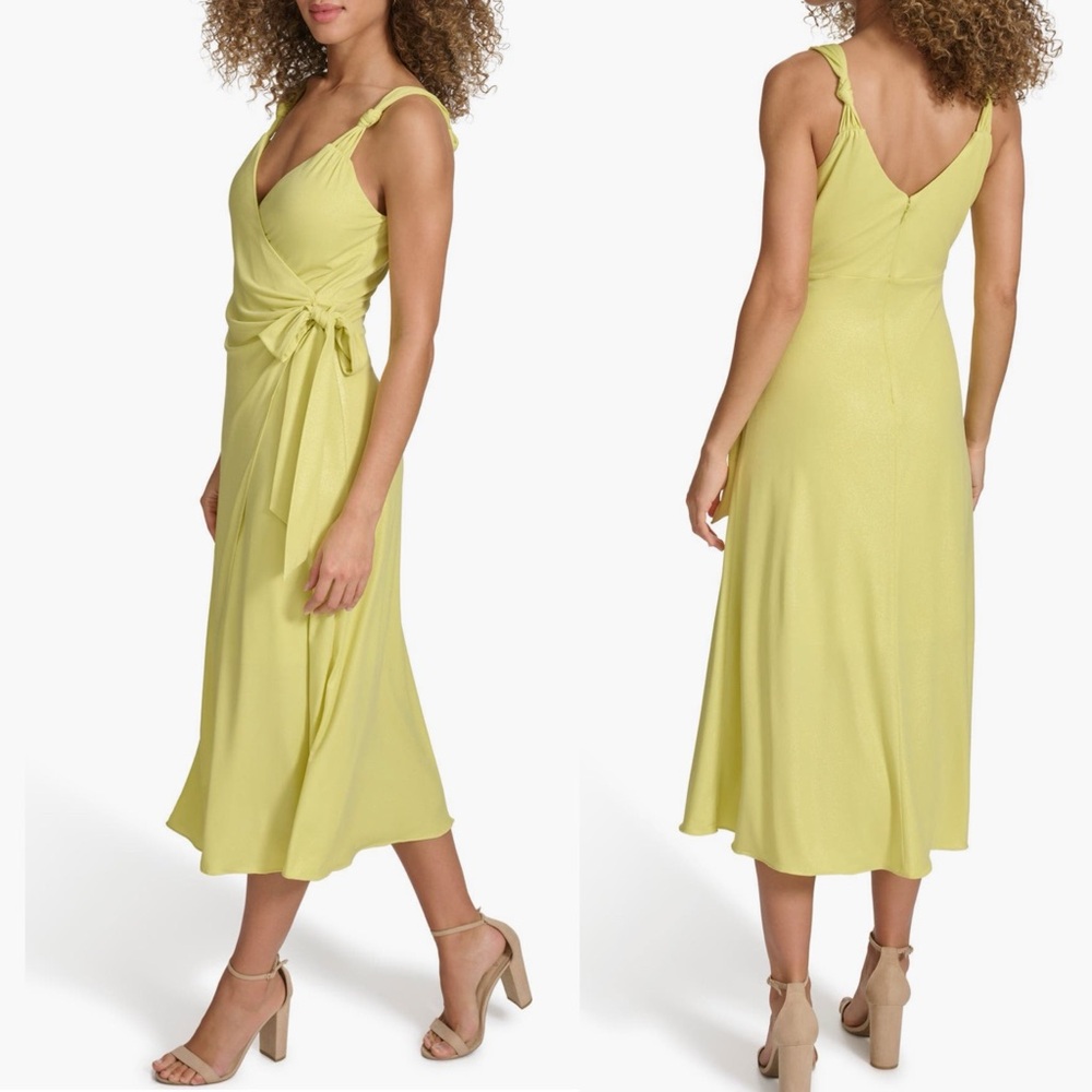 NWT Siena Metallic Knit Wrap Dres Color Citron Sz 8